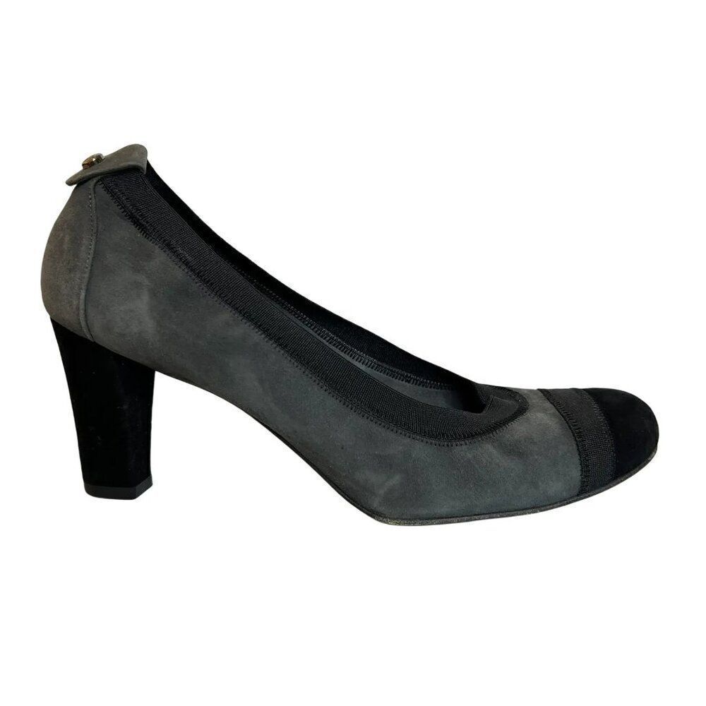 Stuart Weitzman Gray Suede Block Heel Cap Toe Pumps